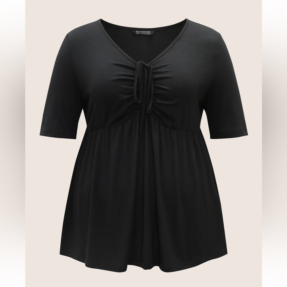 Bloomchic Plus Size Solid Drawstring Ruched Knit Top - Picture 4 of 8